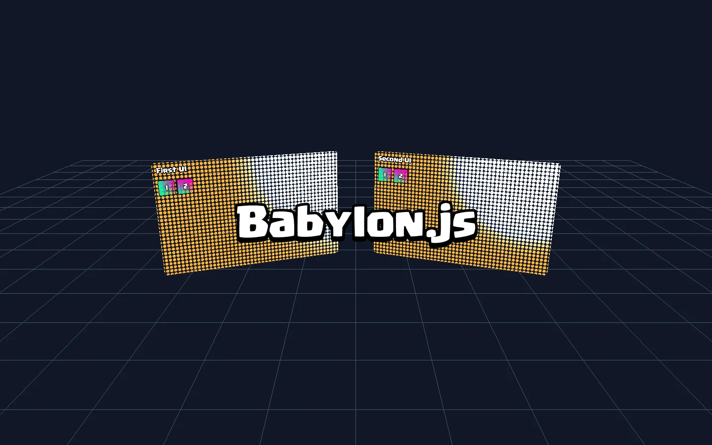 Babylon.js example with a world-space UI and lighting in a 3D scene