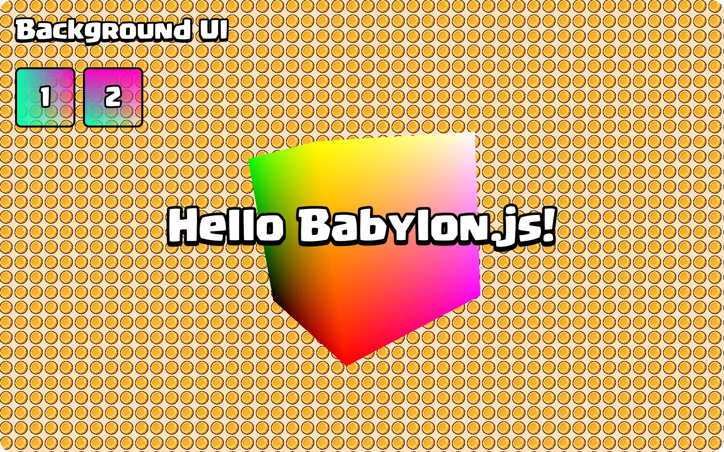 Babylon.js example with background UI, an engine scene, and foreground UI