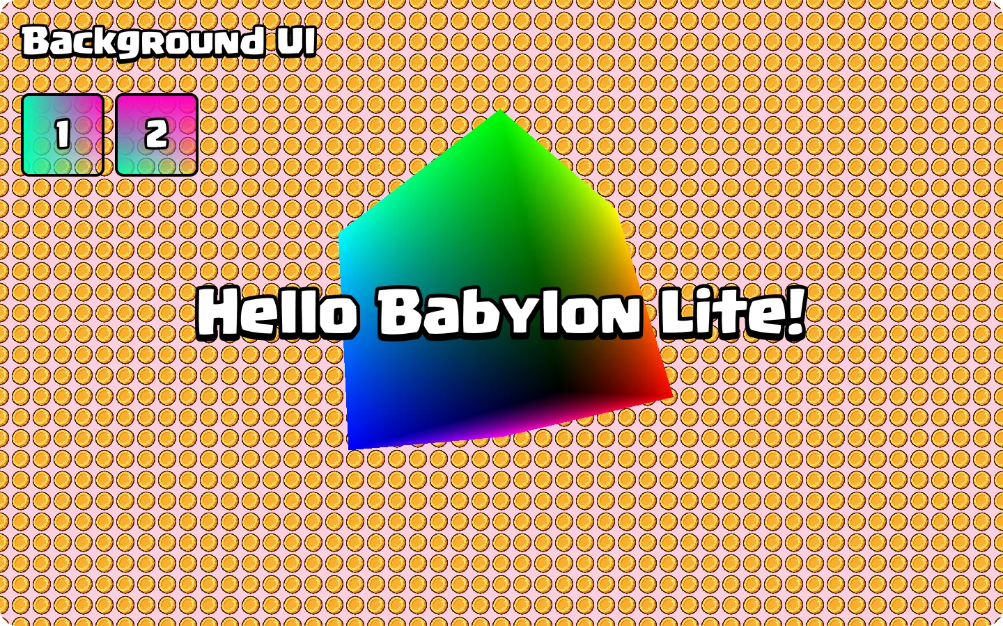 Babylon Lite example with background UI, an engine scene, and foreground UI