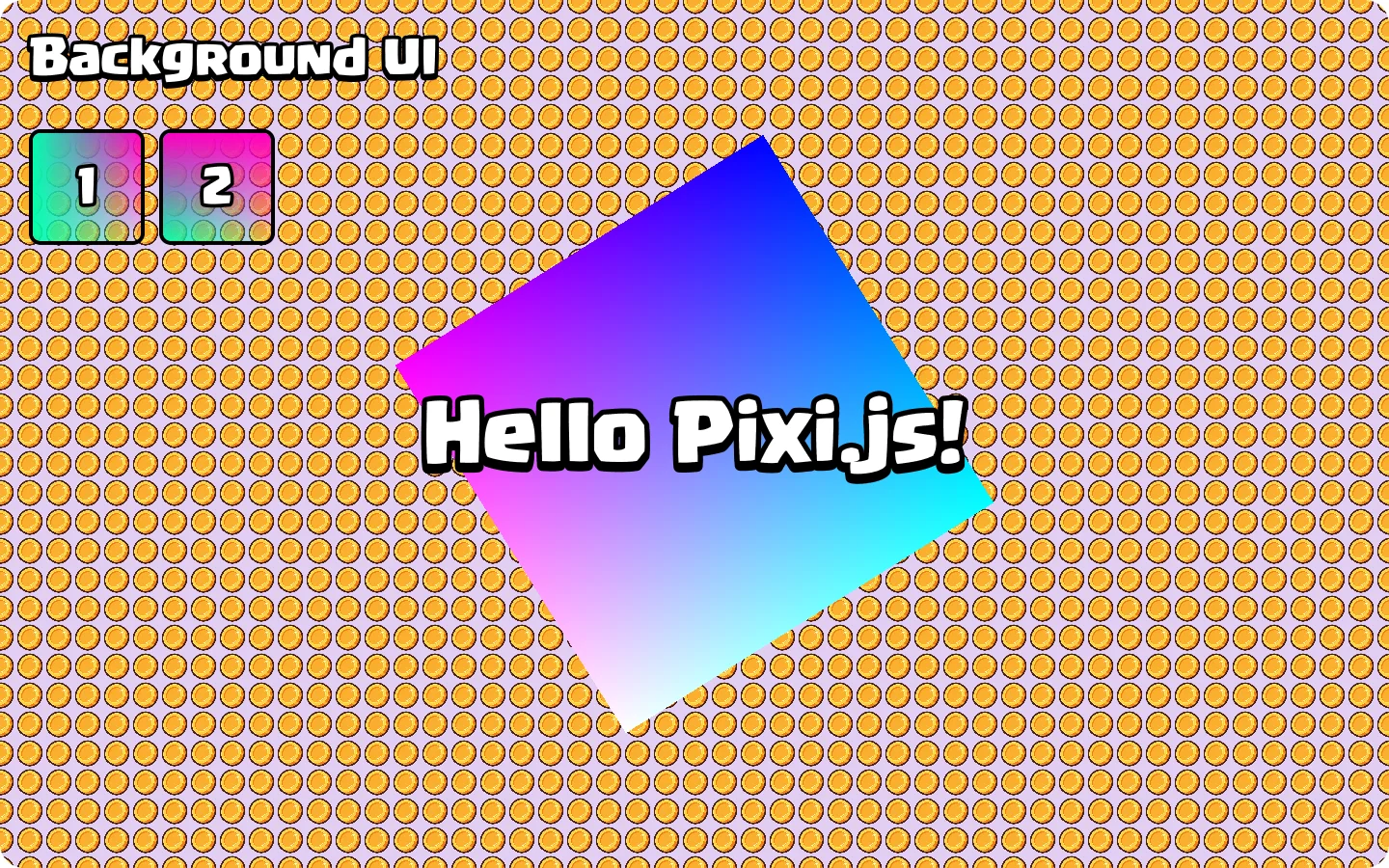 Pixi.js example with background UI, an engine scene, and foreground UI