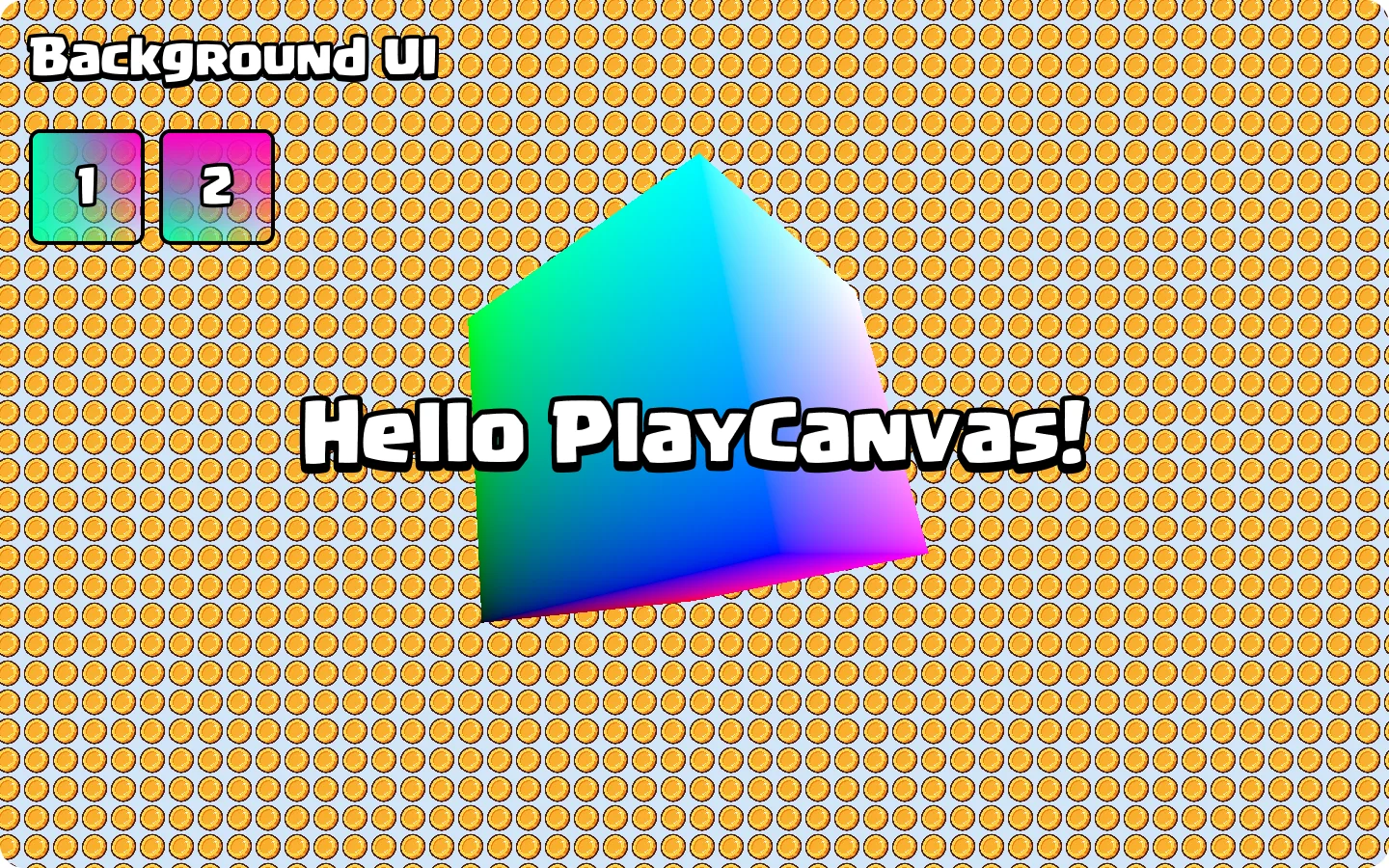 PlayCanvas example with background UI, an engine scene, and foreground UI