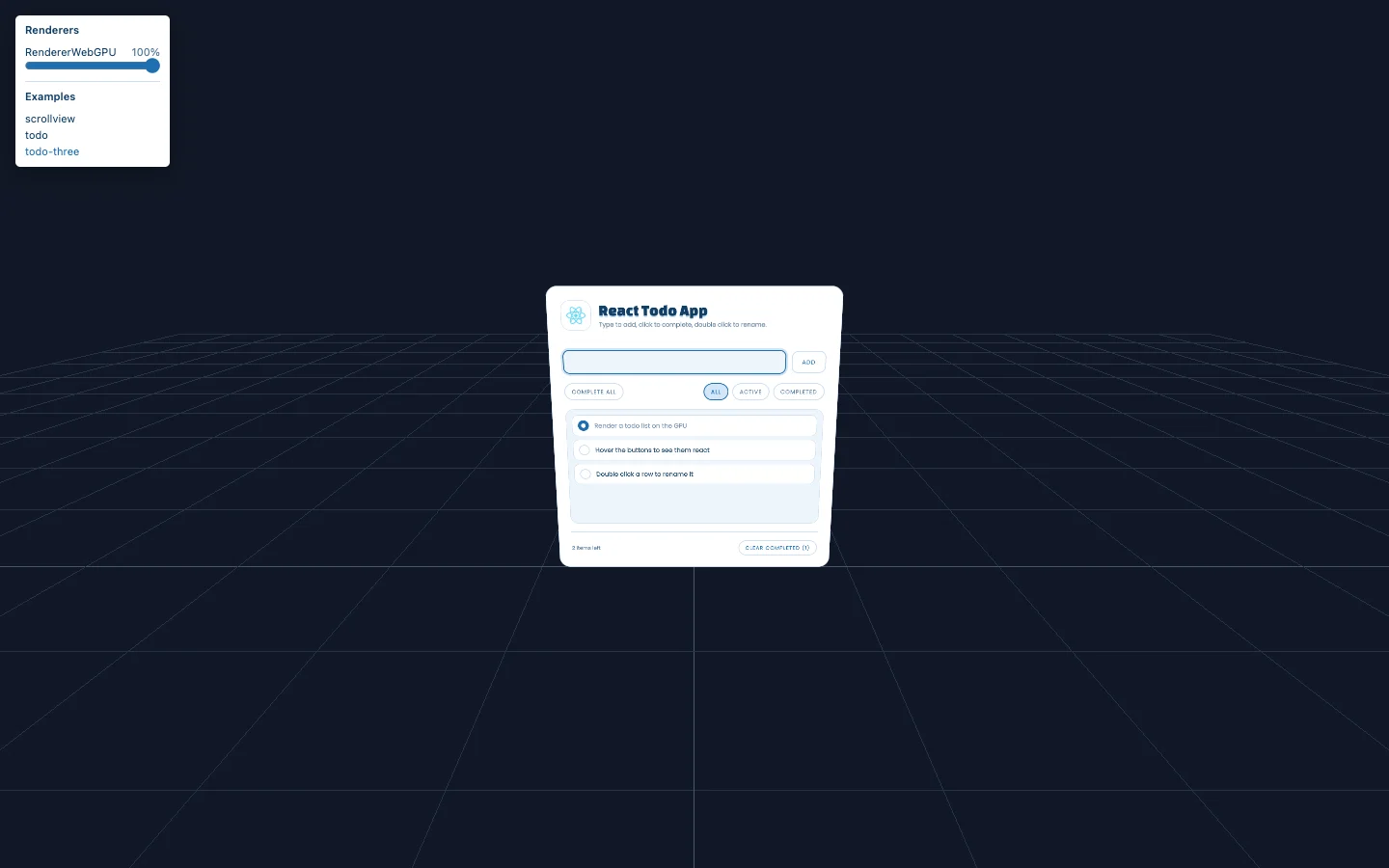 React todo list integrated with a Three.js scene